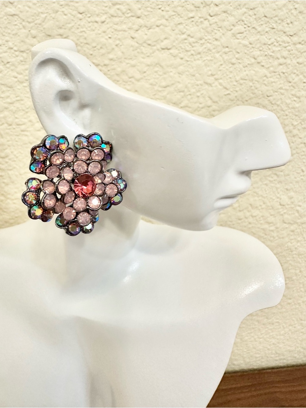 Pink Crystal Flower Cluster Earrings